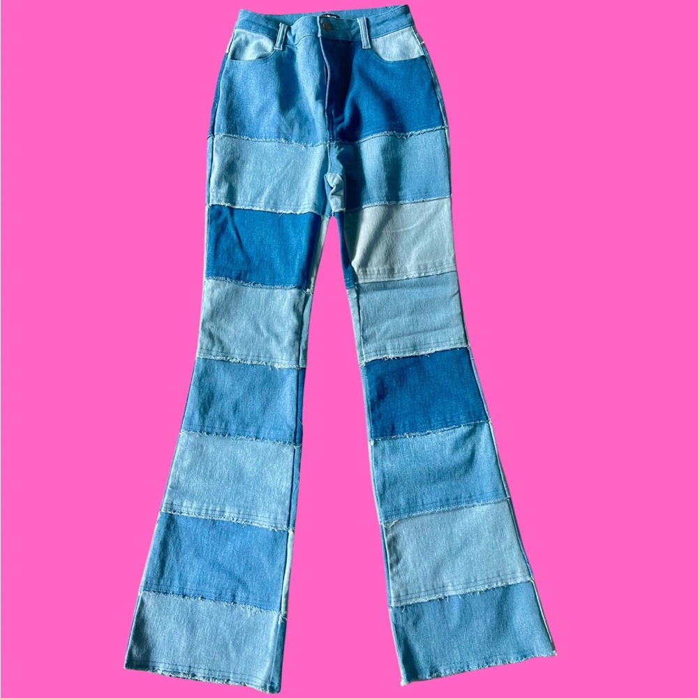 Denim Patch Wide Leg Jeans